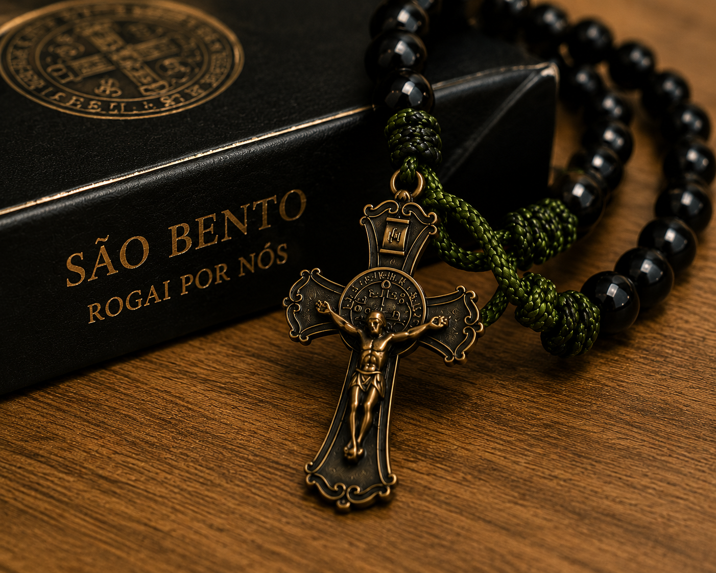 Terço de São Bento com estojo — vista superior